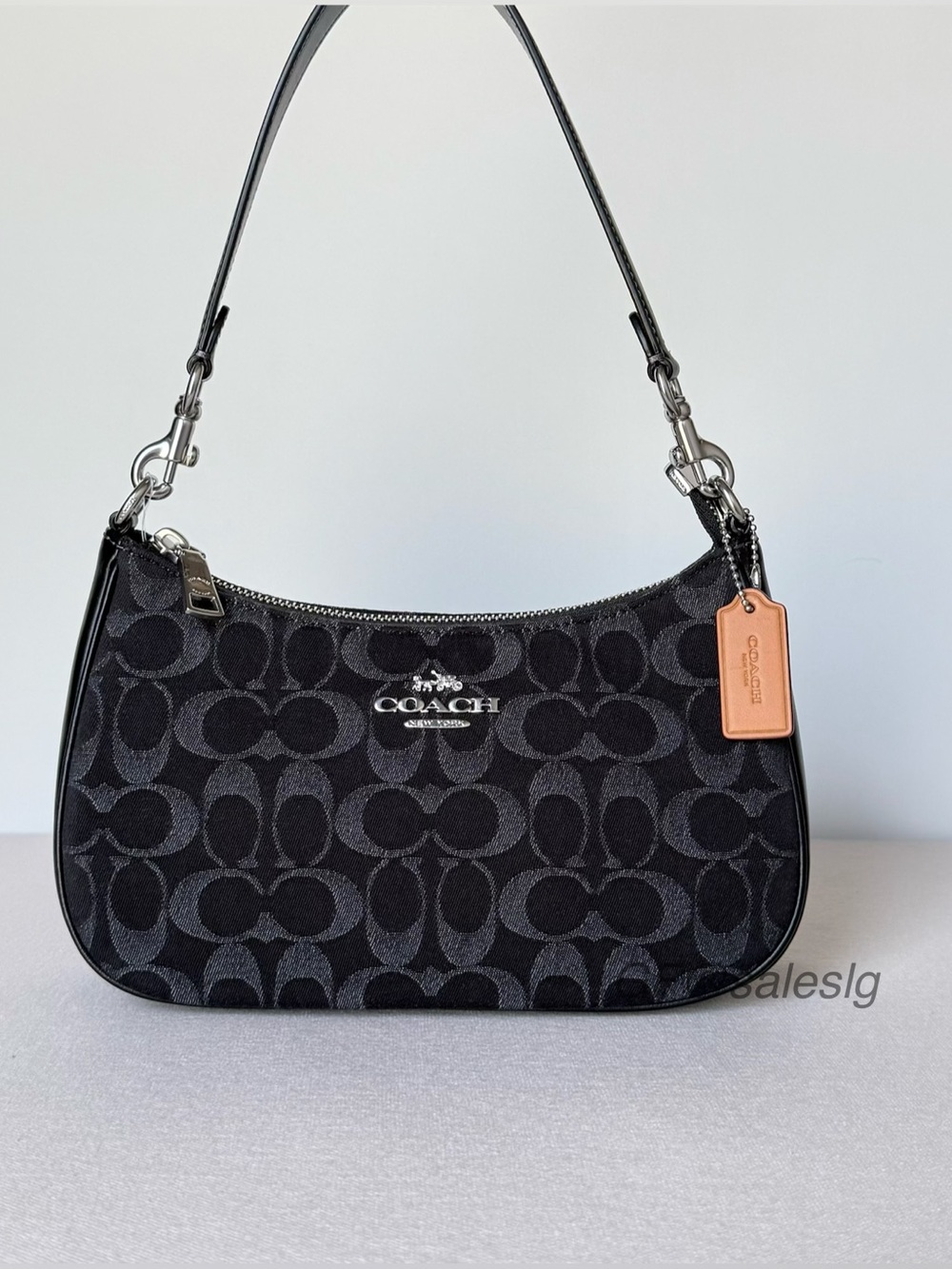 NWT Coach Teri Shoulder Bag In Black Signature Denim Y2K Moon Bag
